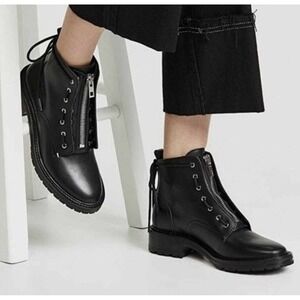 Rag & Bone Cannon Combat Zipper Boots in Black Leather Size 7.5 US 37.5 EU NEW